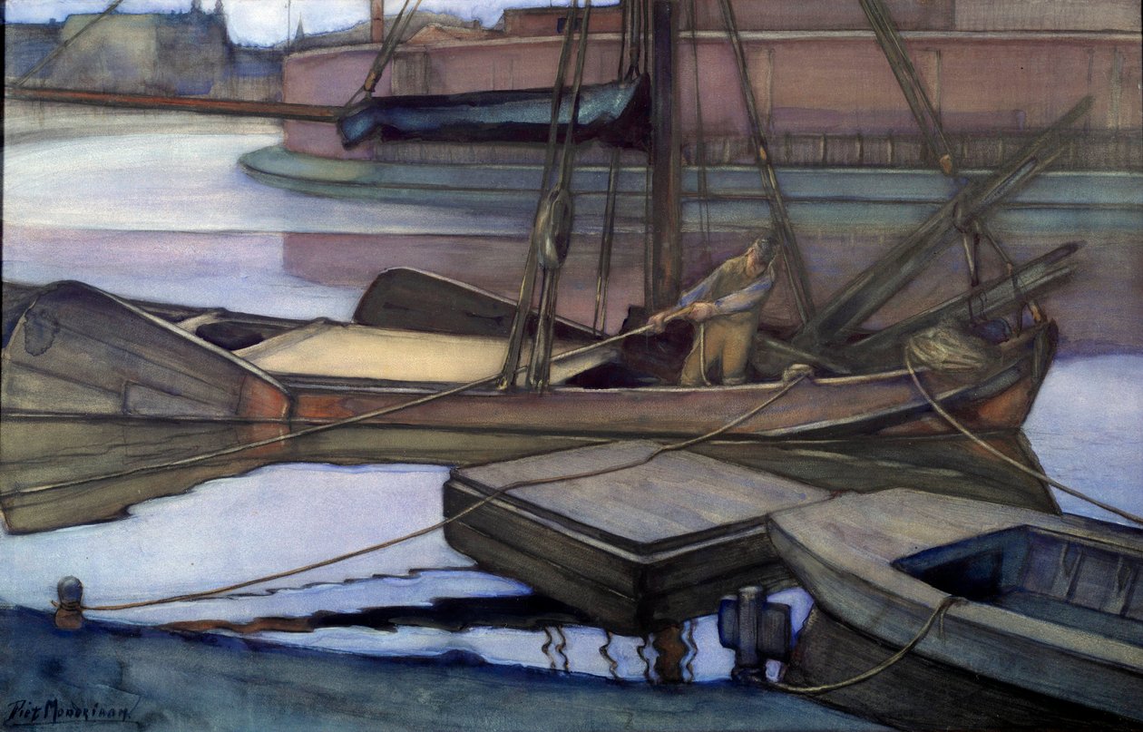Afgang til fiskeri (Zuidersee) 1900 (akvarel og trækul) af Piet Mondrian