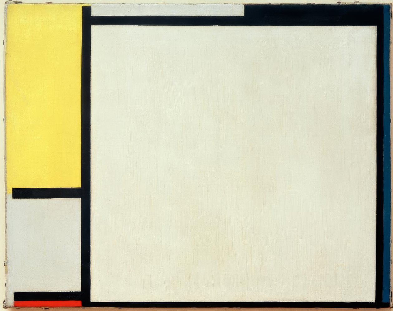 Sammensætning med gul, sort, blå, rød og grå af Piet Mondrian