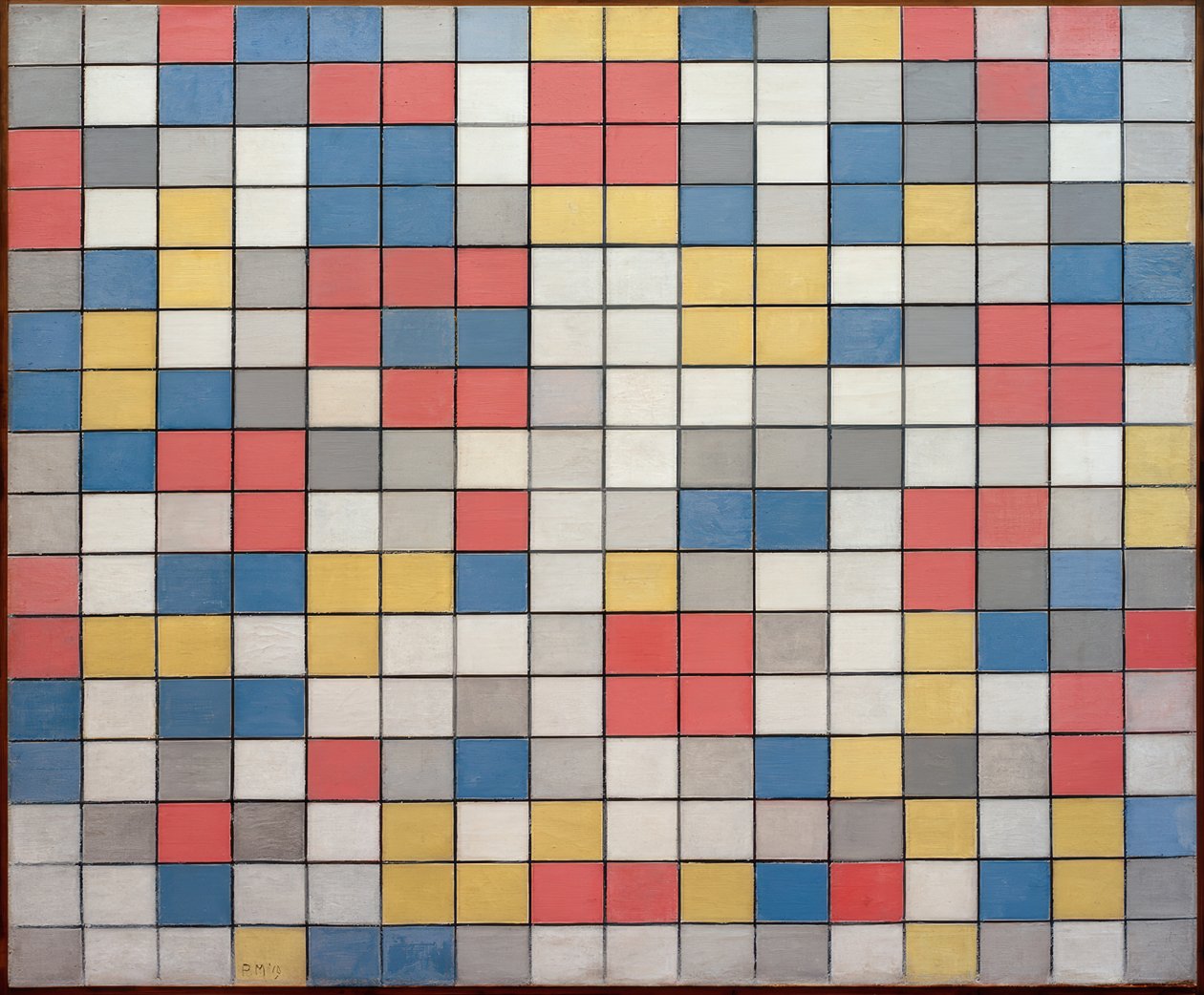 Sammensætning med gitter 9; Skakbræt med lyse farver af Piet Mondrian