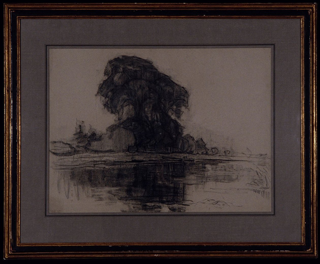 Landzicht Farm: Compositional Study, ca. 1905 (kul på blå-grå papir) af Piet Mondrian
