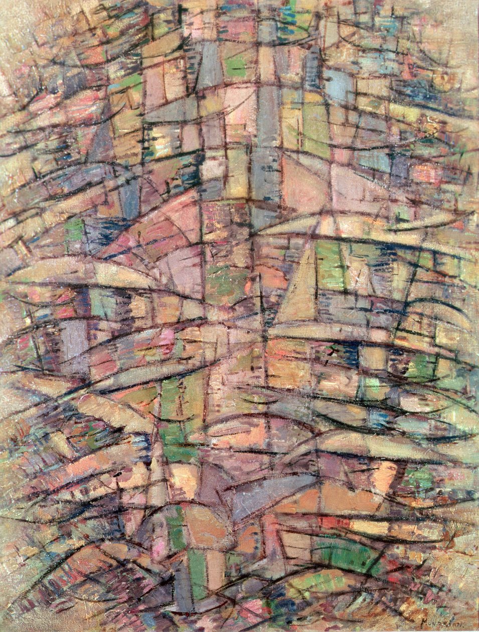 Træ (olie på lærred) af Piet Mondrian