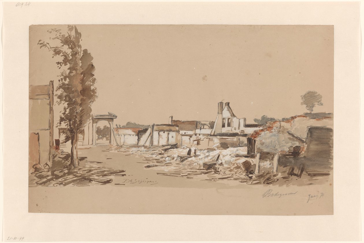Ruiner af Bodegraven efter branden den 31. maj 1870 af Piet Schipperus
