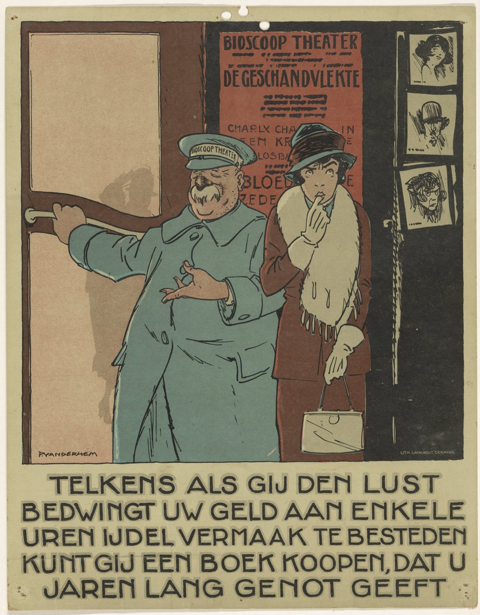 Portør for en biograf Kampagne for at promovere bogen (serietitel) af Piet van der Hem
