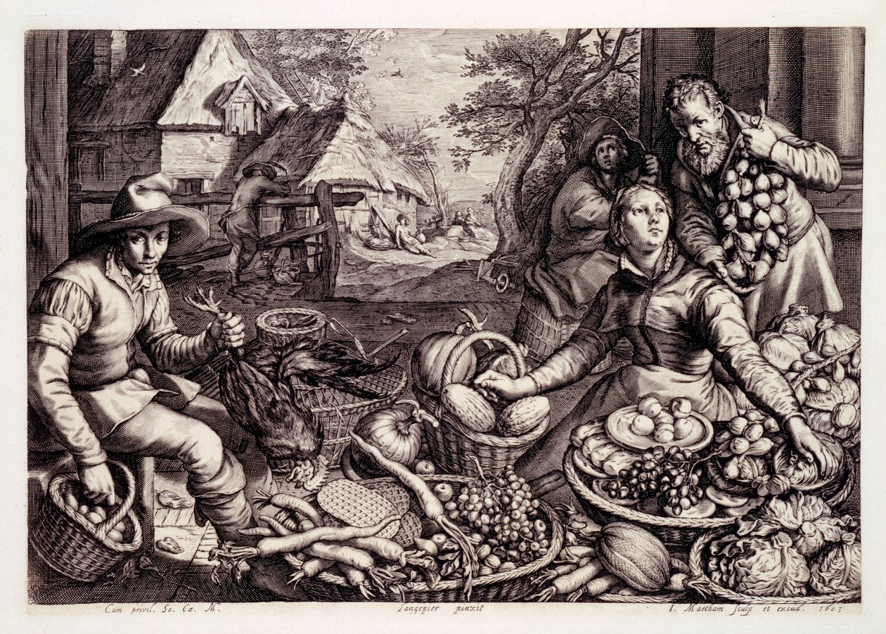 Autumn Produce and Game, tryk lavet af Jacob Matham, 1603 af Pieter Aertsen