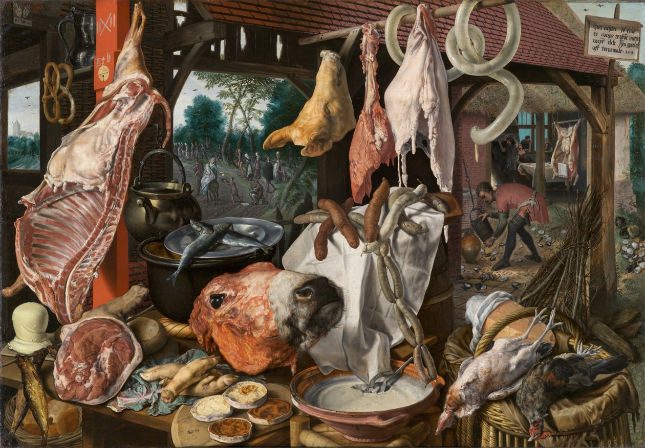 Stilleben med kød og den hellige familie af Pieter Aertsen