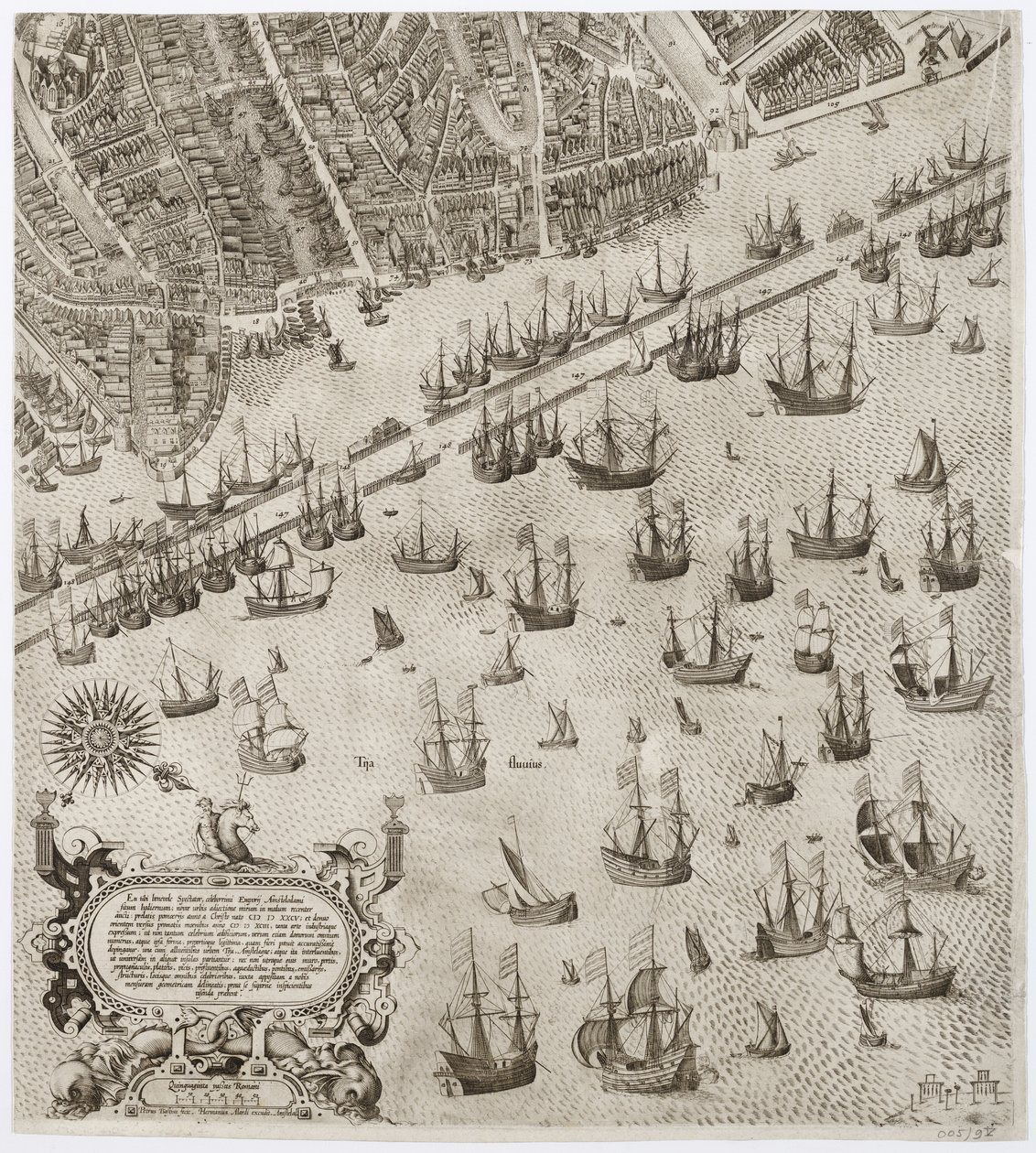 Amsterdam er den primære by i Holland, den mest berømte havn i hele Europa Del 4 af et 4-delt kort over Amsterdam af Pieter Bast