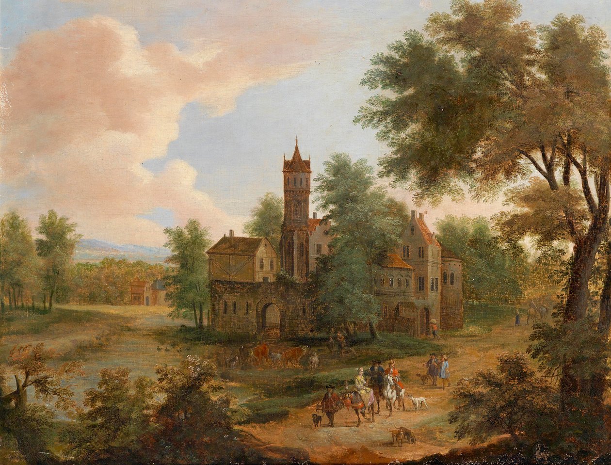 Landskab med et jagtselskab af Pieter Bouts