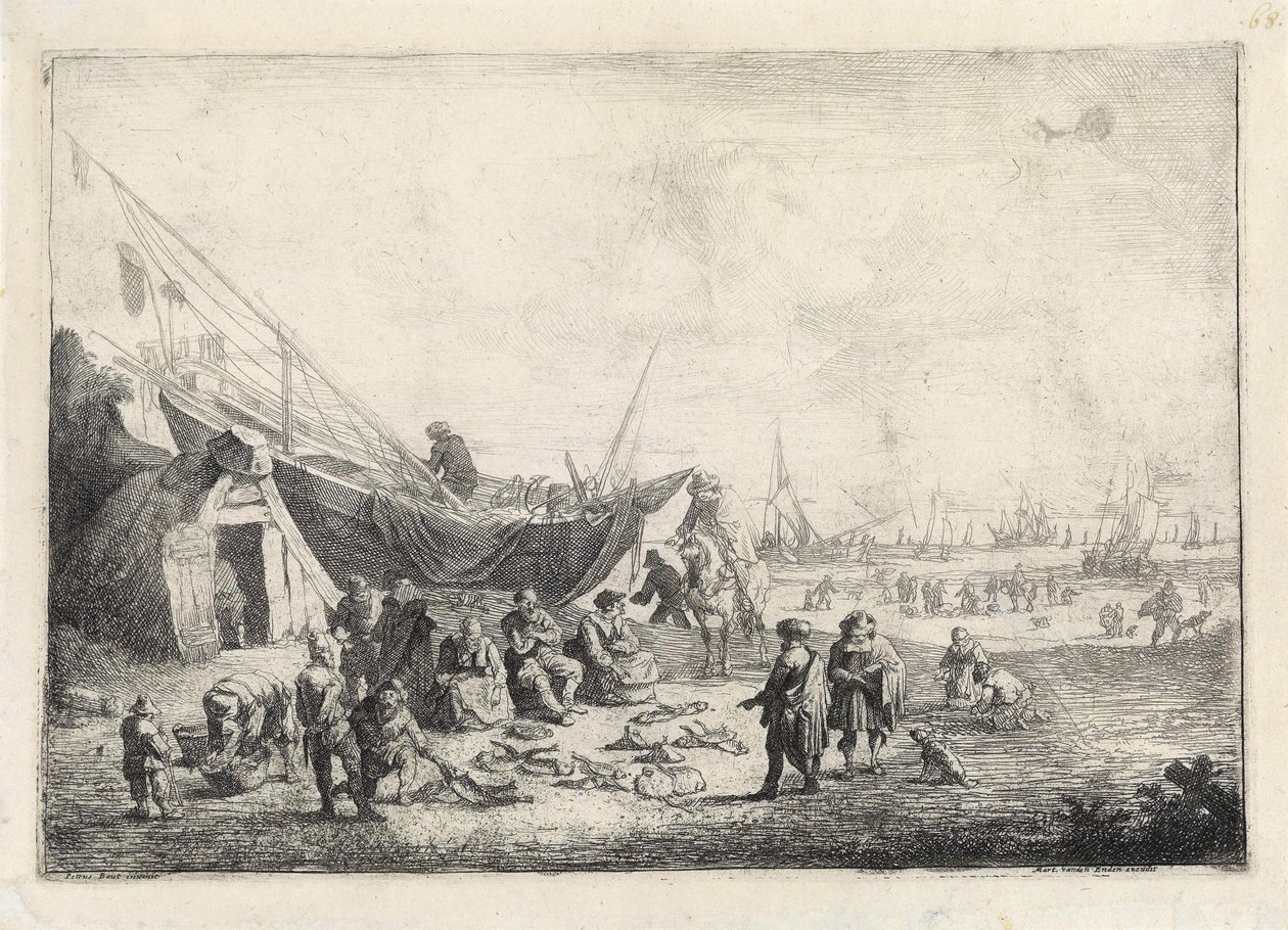 Fiskemarkedet på stranden i Scheveningen af Pieter Bouts