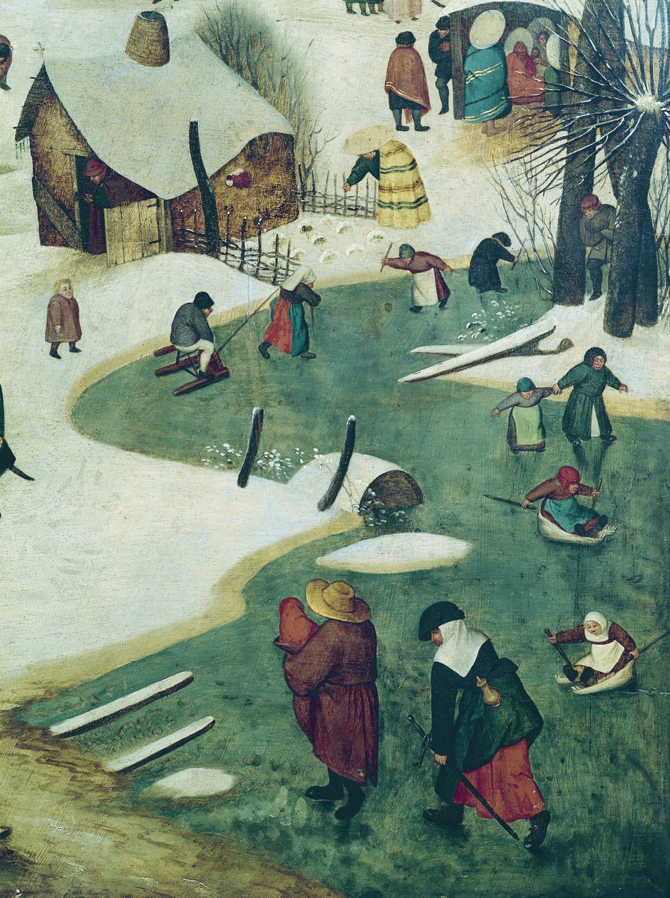 Børn leger på den frosne flod, detaljer fra folketællingen i Betlehem af Pieter Bruegel the Elder