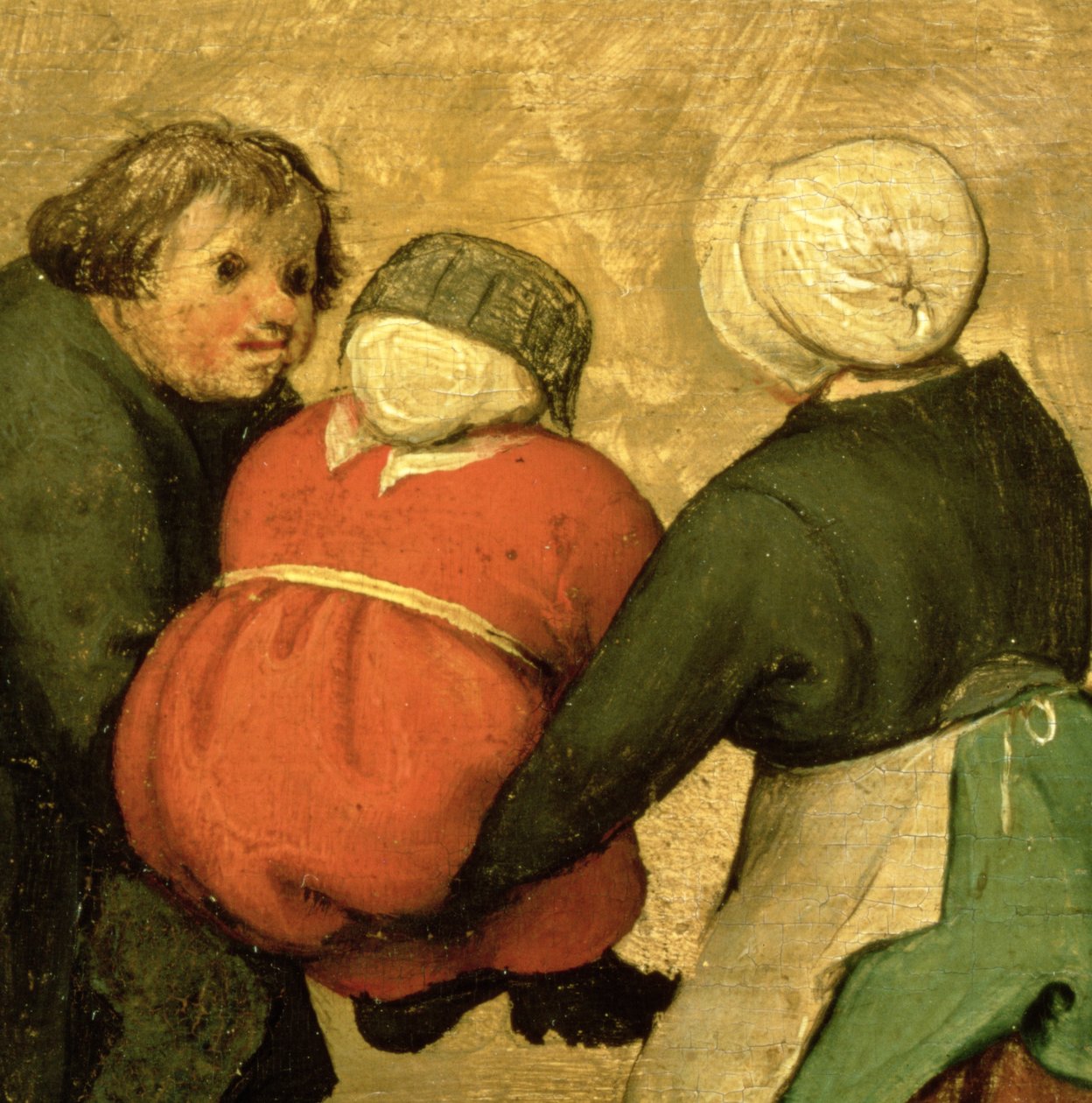 Børnespil (Kinderspiele): detalje af et barn båret af to andre, 1560 (detalje af 68945) af Pieter Bruegel the Elder