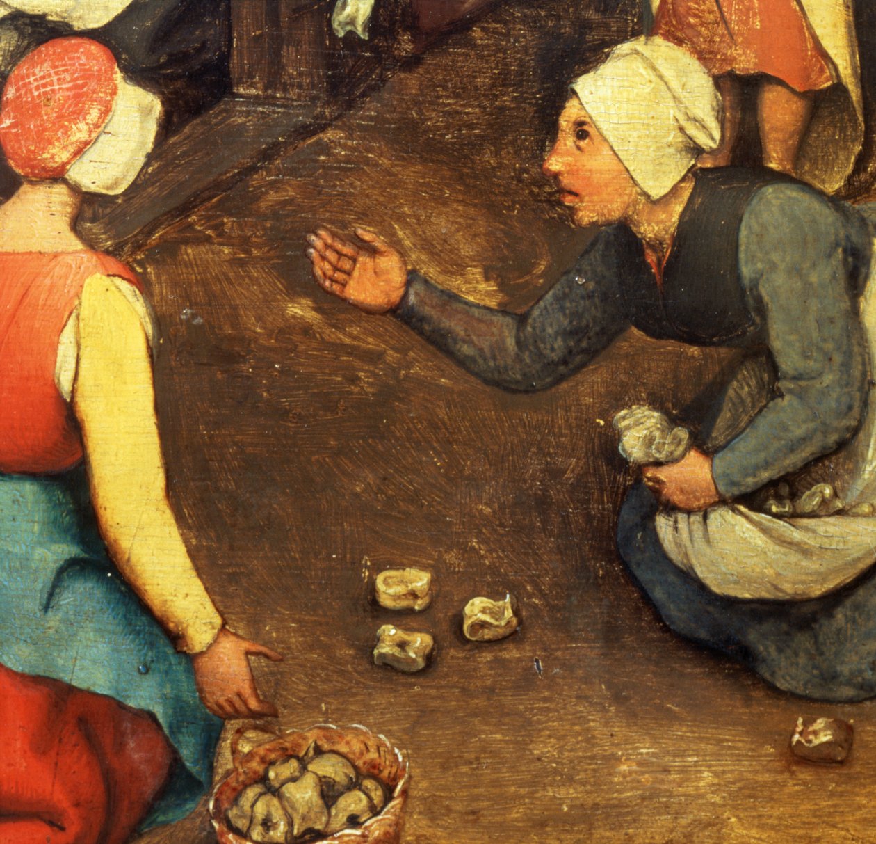 Børnelege (Kinderspiele): detalje af et spil, der kaster knoben, 1560 (detalje af 68945) af Pieter Bruegel the Elder