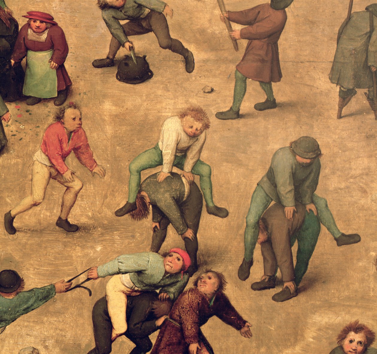 Børnelege (Kinderspiele): detalje af børn, der leger springfrø, 1560 (detalje af 68945) af Pieter Bruegel the Elder