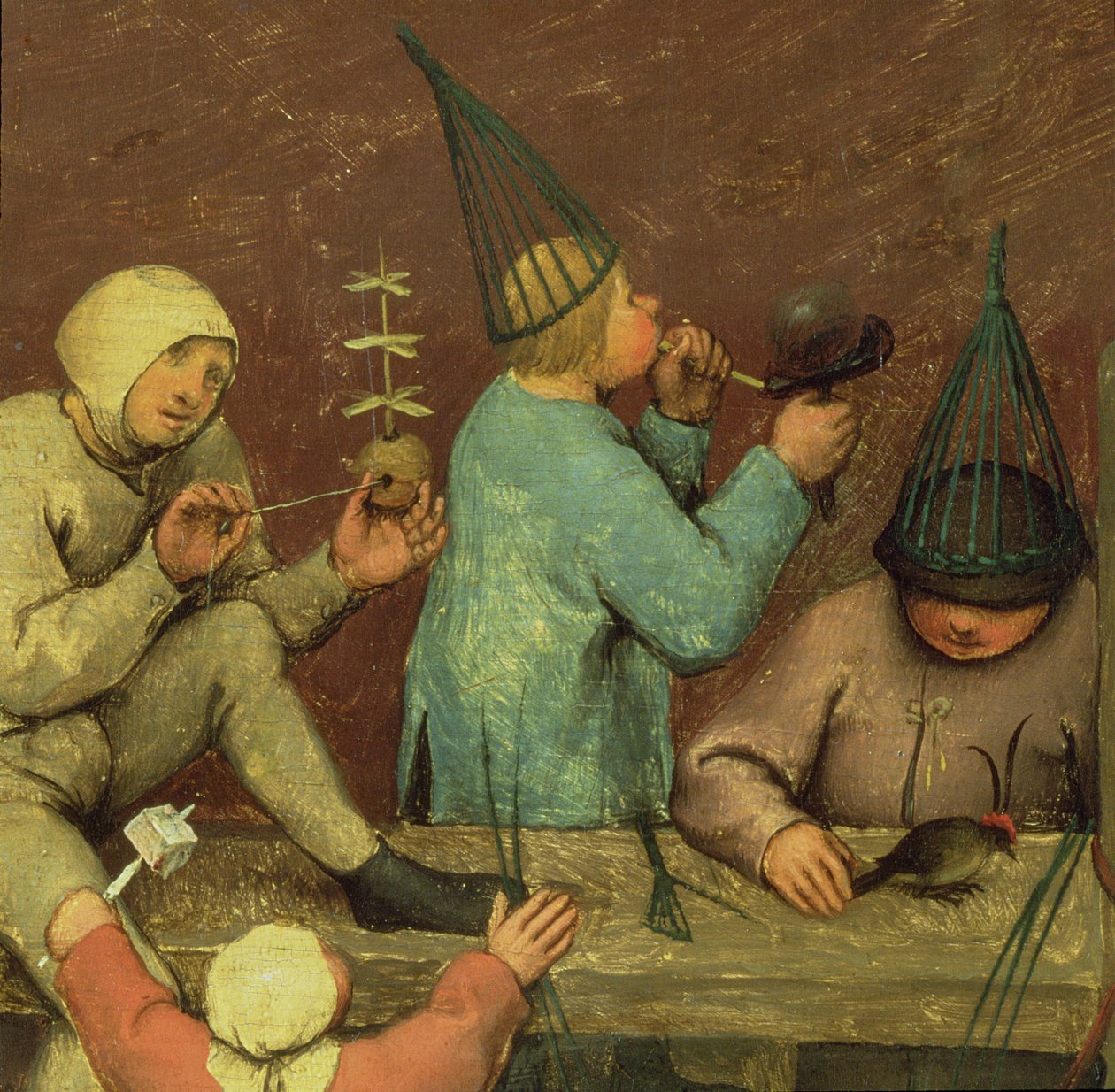 Børnespil (Kinderspiele): detalje af venstre del med børn, der laver legetøj og puster bobler, 1560 (detalje af 68945) af Pieter Bruegel the Elder