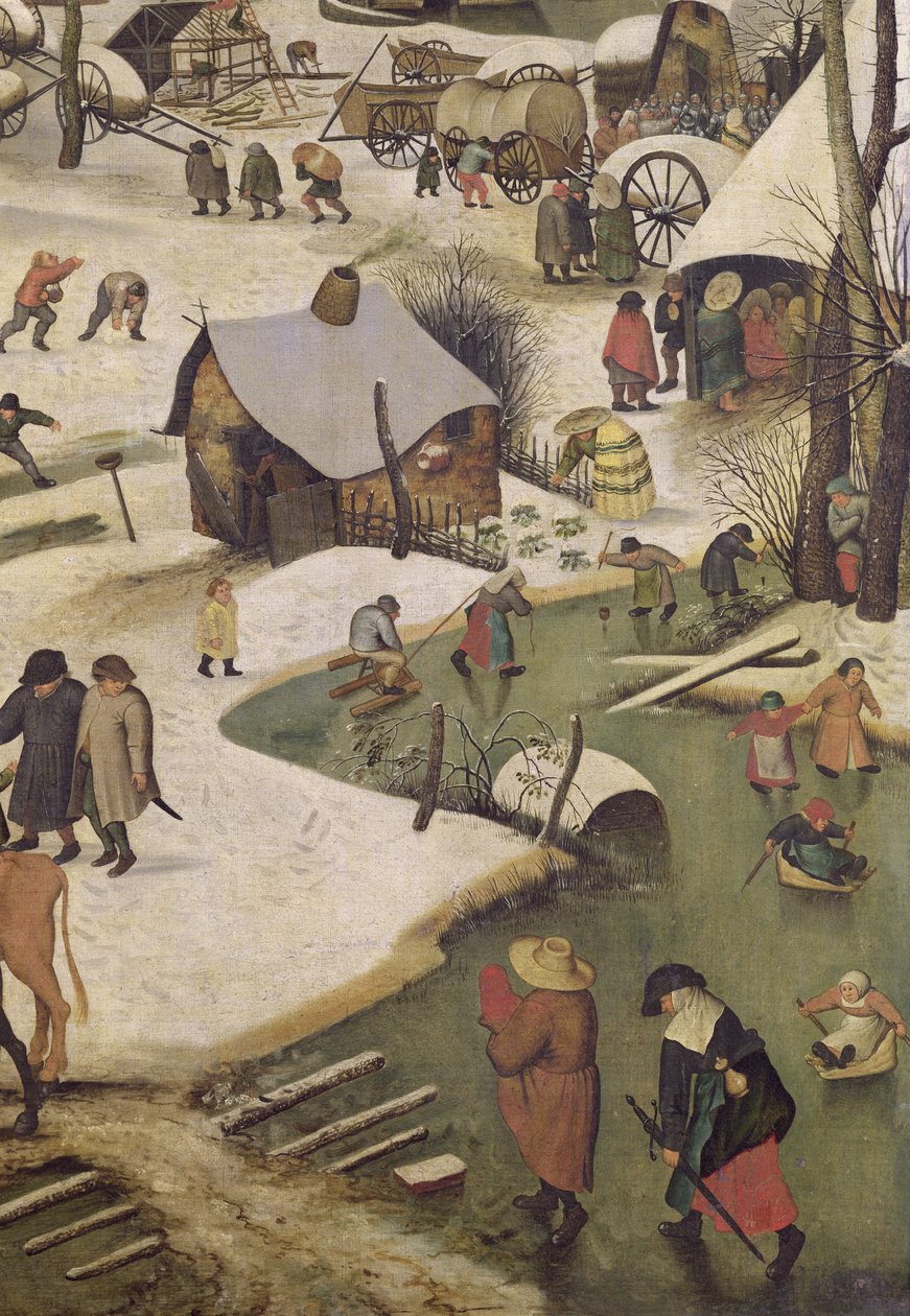 Folketællingen i Betlehem, detalje af børn, der leger på den frosne flod af Pieter Bruegel the Elder