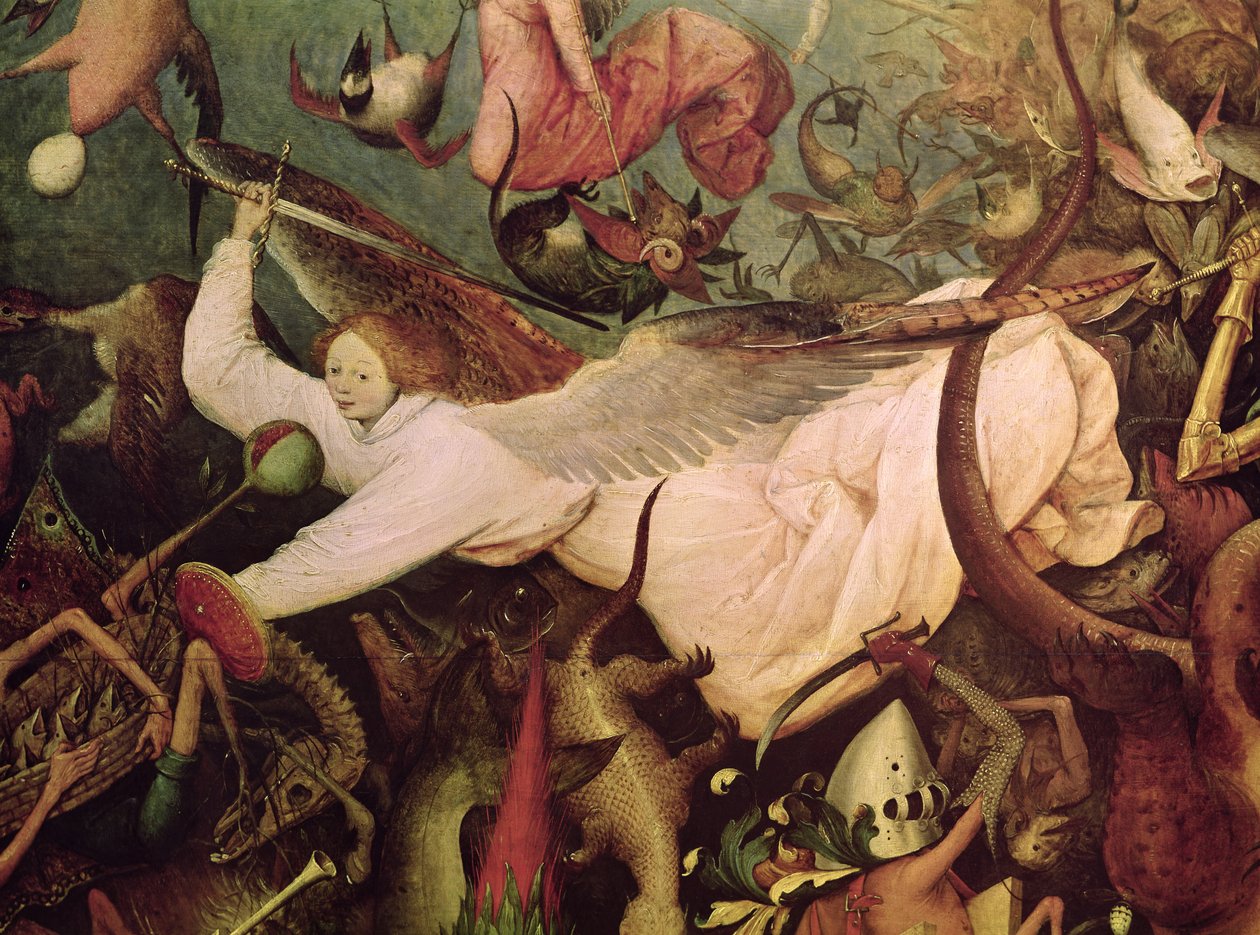 De oprørske englers fald, detalje af englen til venstre, 1562 af Pieter Bruegel the Elder