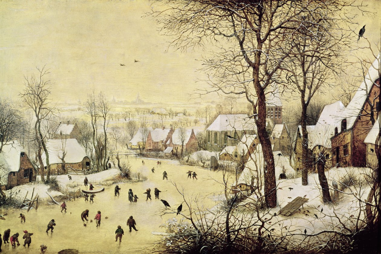 Vinterlandskab med skatere og en fuglefælde, 1565 af Pieter Bruegel the Elder