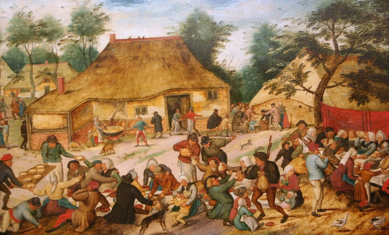 Bryllupsmåltid foran et bondehus af Pieter Brueghel the Younger