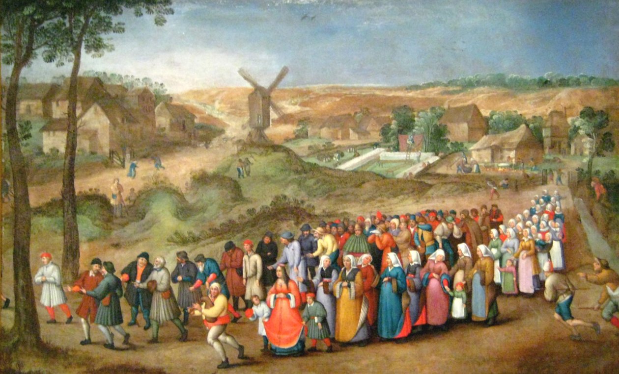 Bryllupsproces foran et landskab af Pieter Brueghel the Younger