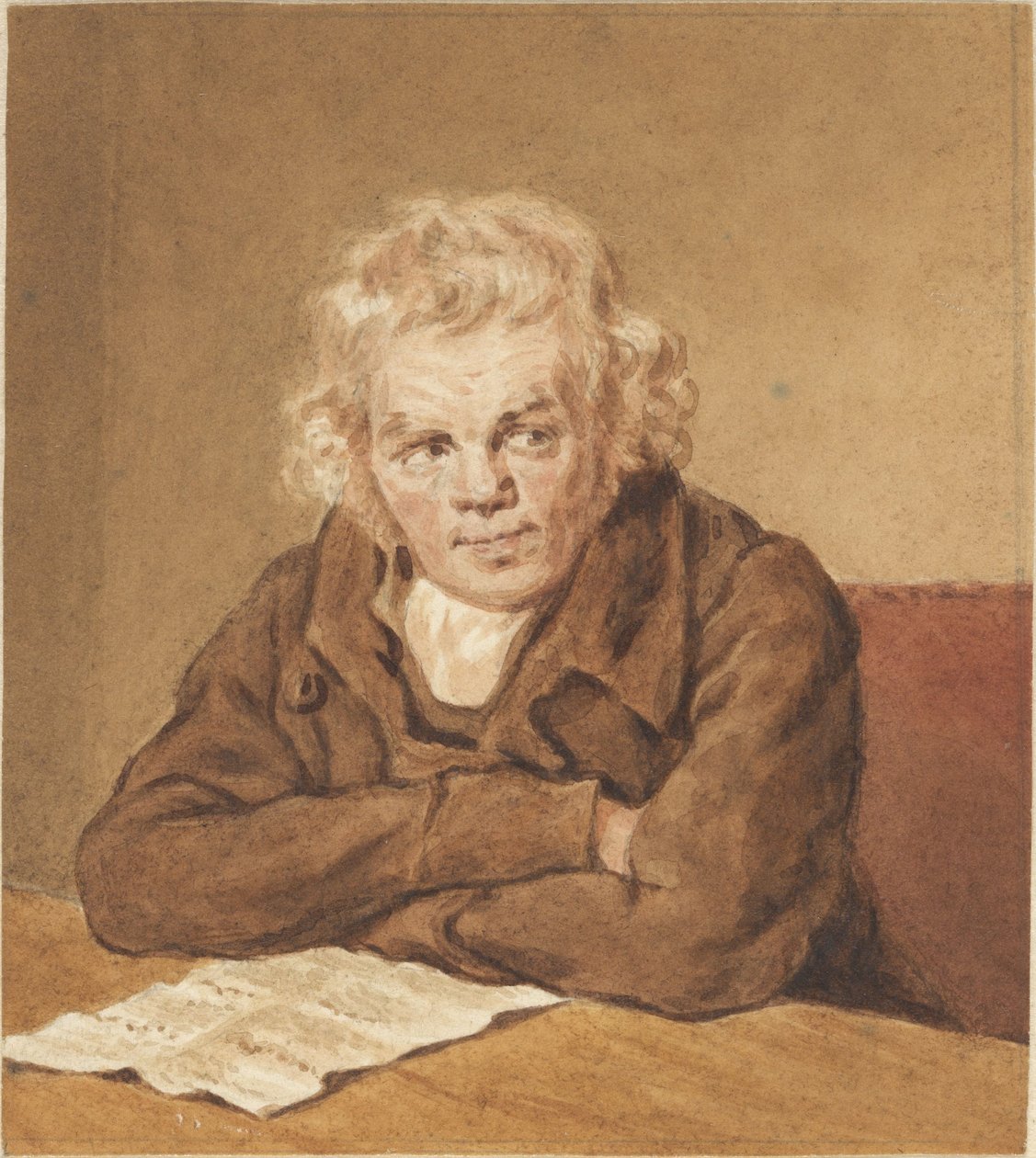 Portræt af Lourens van Schaick, siddende ved et bord af Pieter Christoffel Wonder