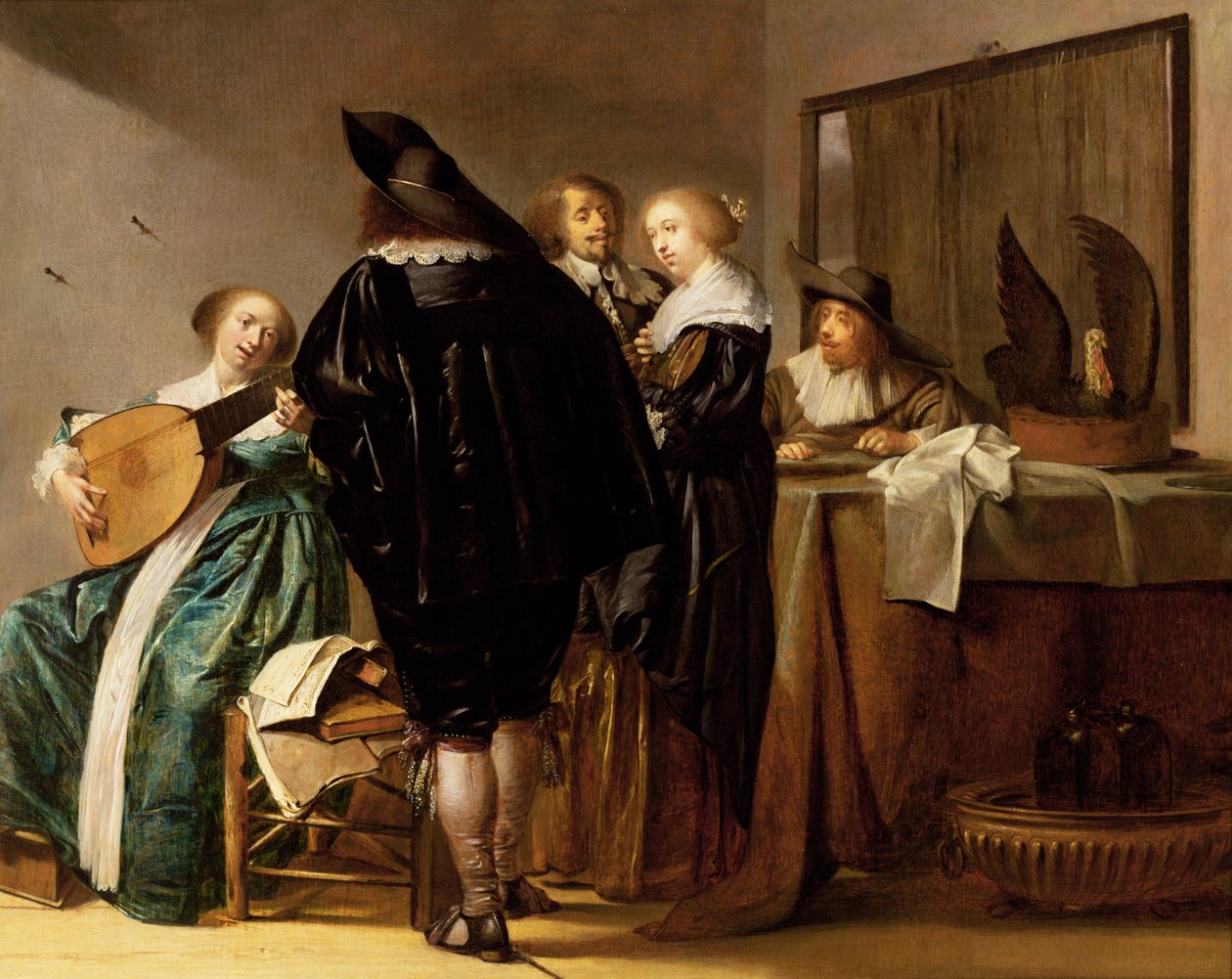 En elegant virksomhed i et interiør af Pieter Codde