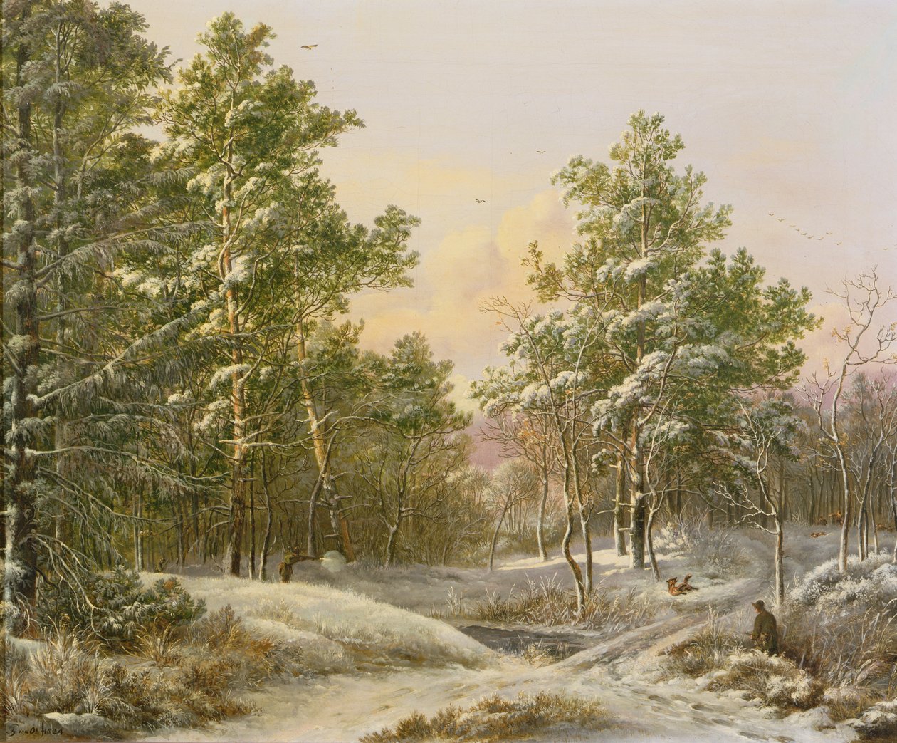 Sportsfolk i en vinterskov af Pieter Gerardus van Os