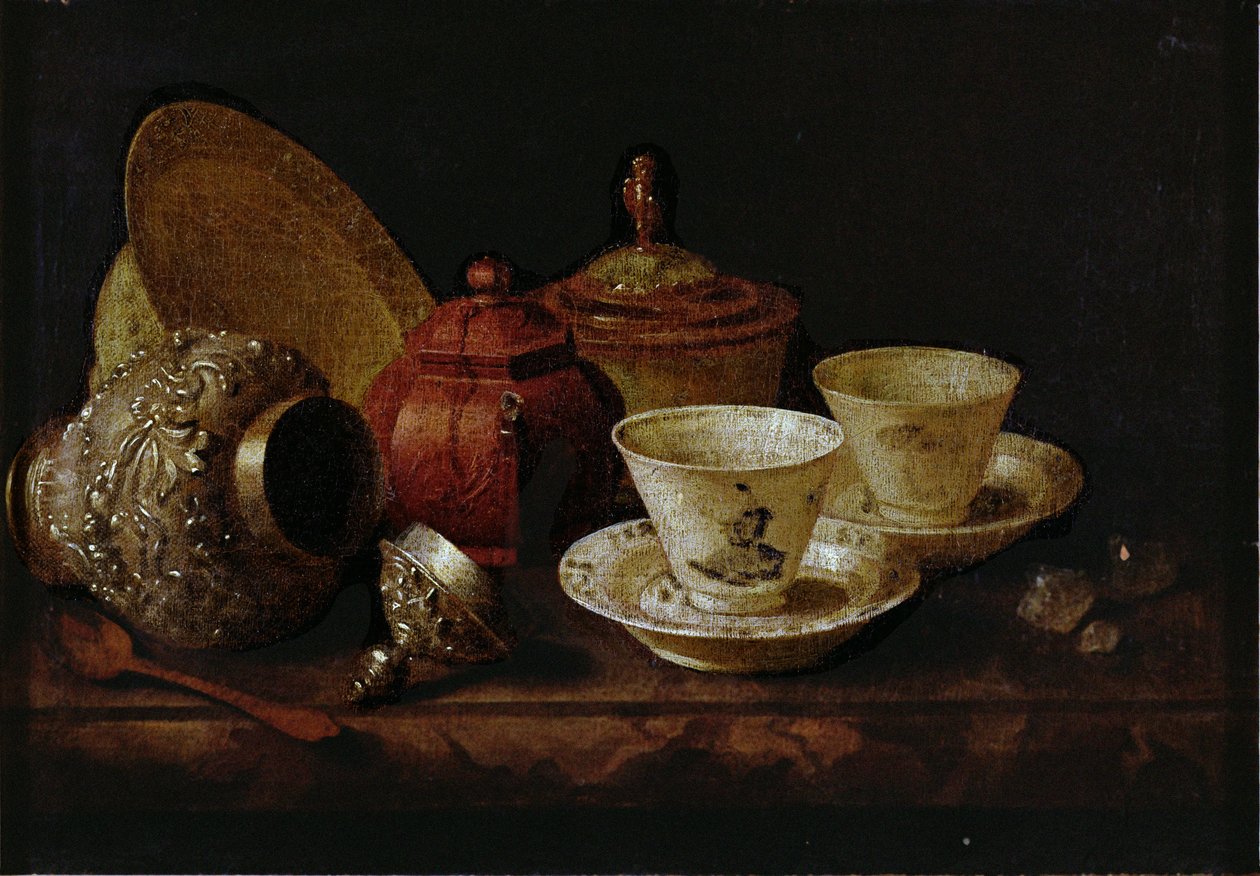Stilleben med tekopper af Pieter Gerritsz. van Roestraten