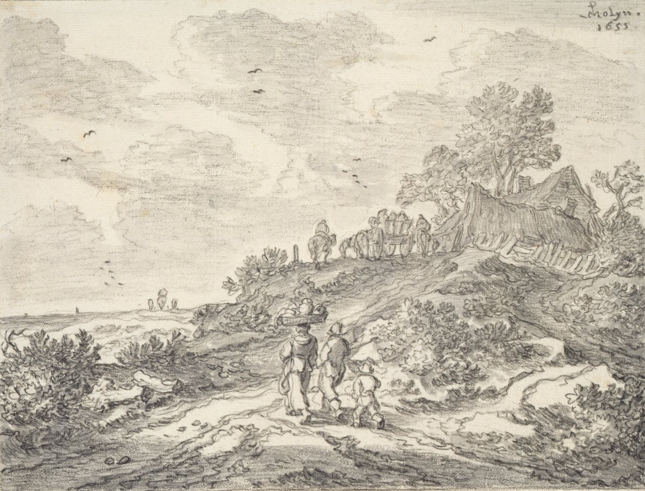 I klitterne uden for Haarlem, 1655 (kridt på papir) af Pieter Molijn