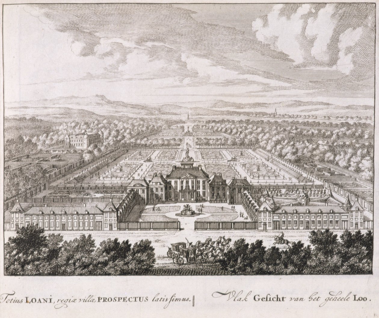 Et fyrsteligt palads, fra "Admirandorum Quadruplex Spectaculum", af Jan van Call (1656-1703), udgivet før 1715 af Pieter Schenk