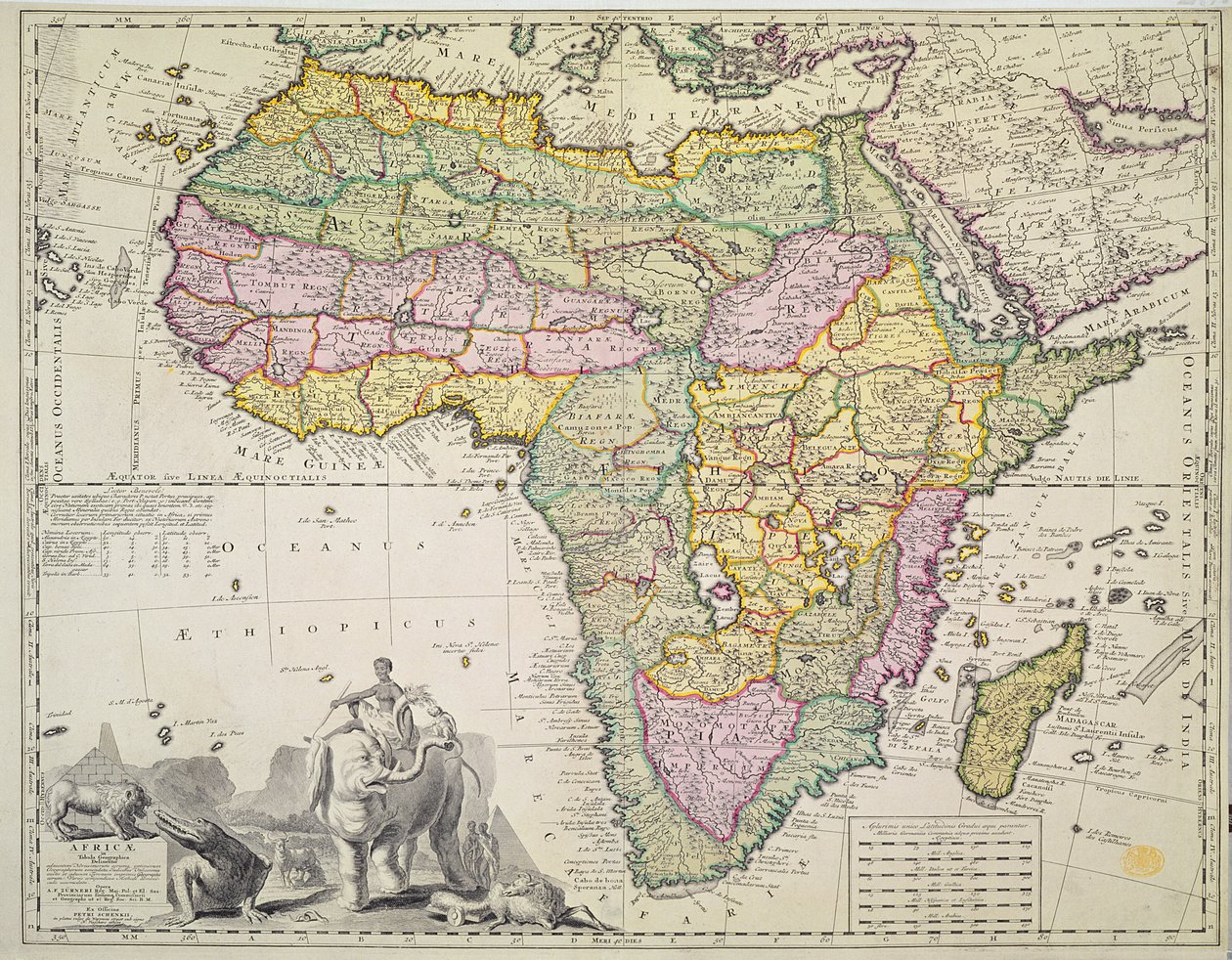 Kort over Afrika (håndfarvet gravering) af Pieter Schenk