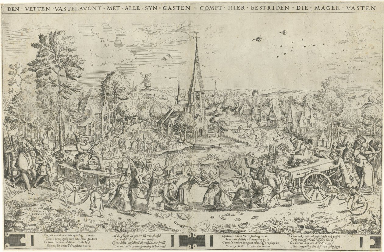 Kampen mellem karneval og fastelavn, indgraveret af Pieter van der Heyden, 1558 af Pieter The Elder after Brueghel