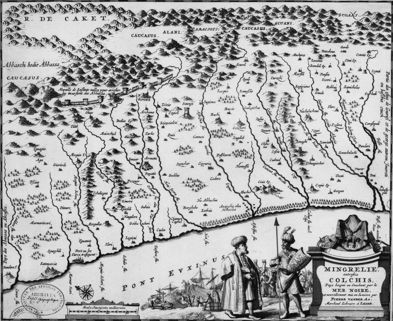 Kort over Colchis (1714) - det viser den ældste kendte skildring af væggen af Pieter Van der Aa