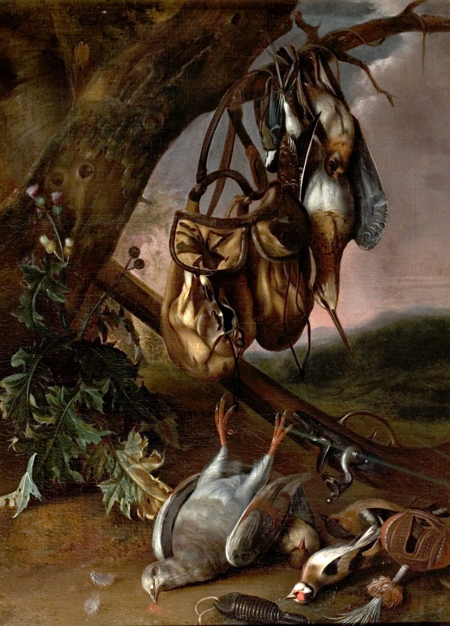 Stilleben med dødt vildt (due og andre fugle) af Pieter Withoos