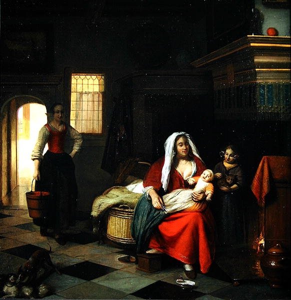 Et interiør med en mor og hendes børn af Pieter de Hooch