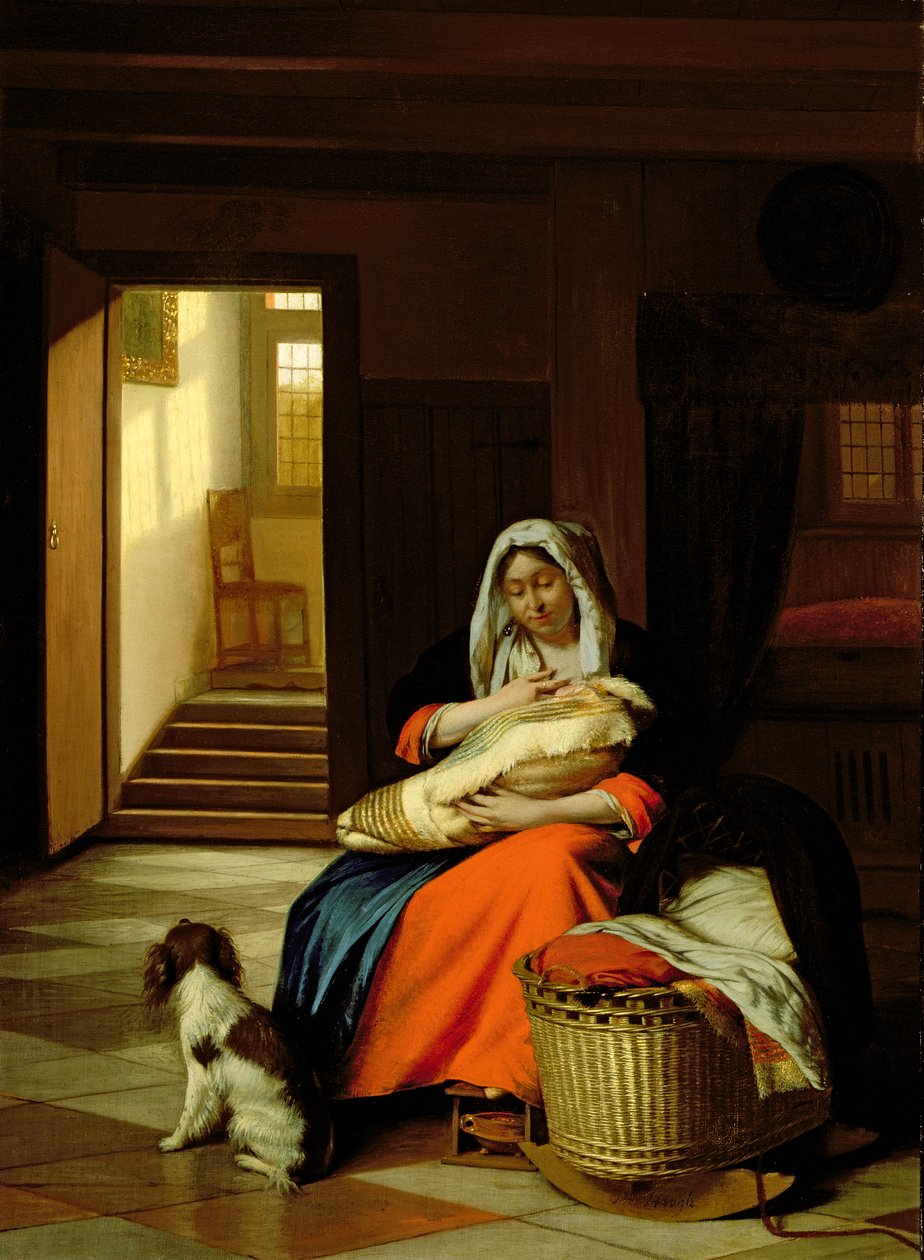 Moder, der ammer sit barn, 1674-76 af Pieter de Hooch