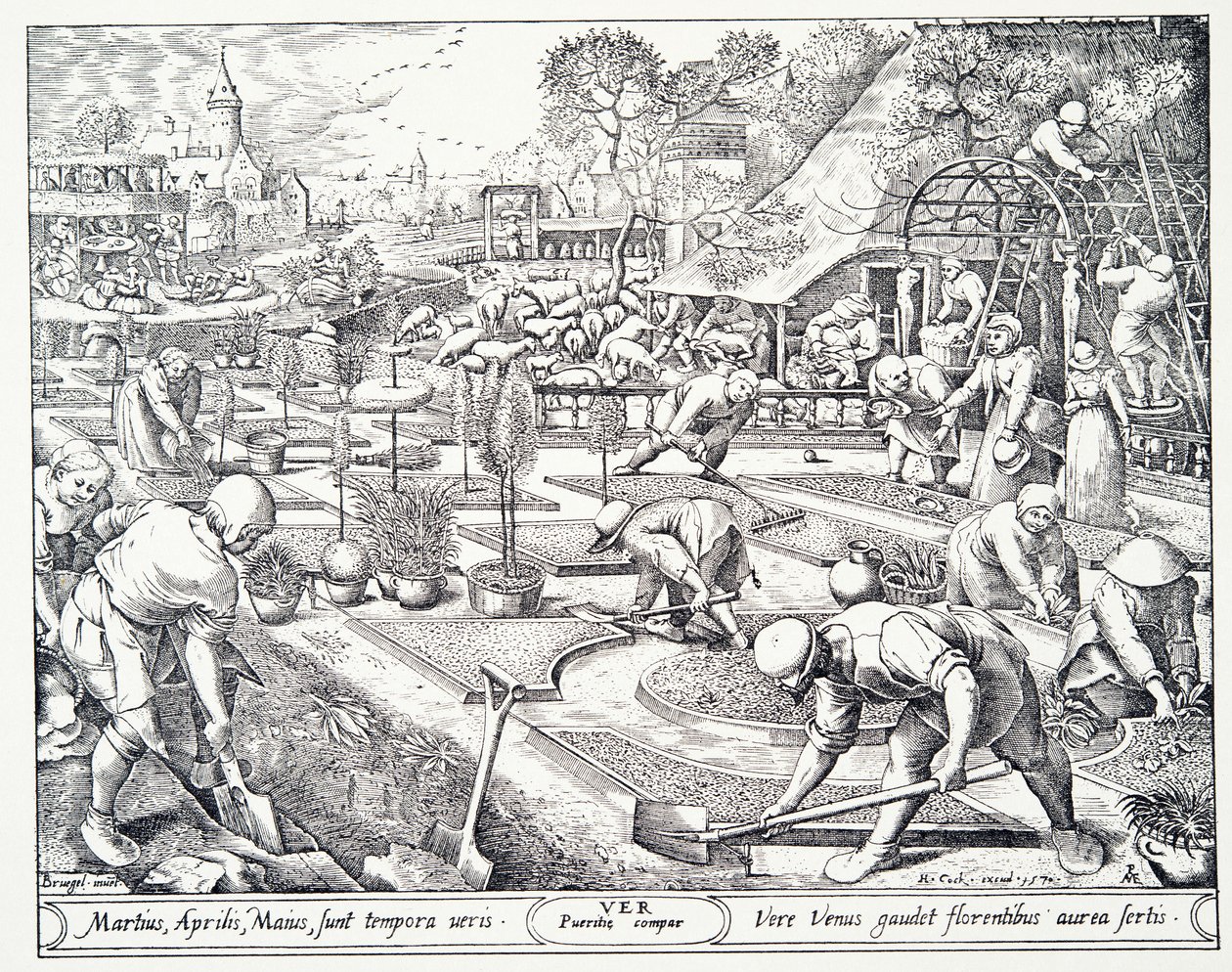 Forår, graveret af Visscher, 1570 af Pieter Bruegel the Elder