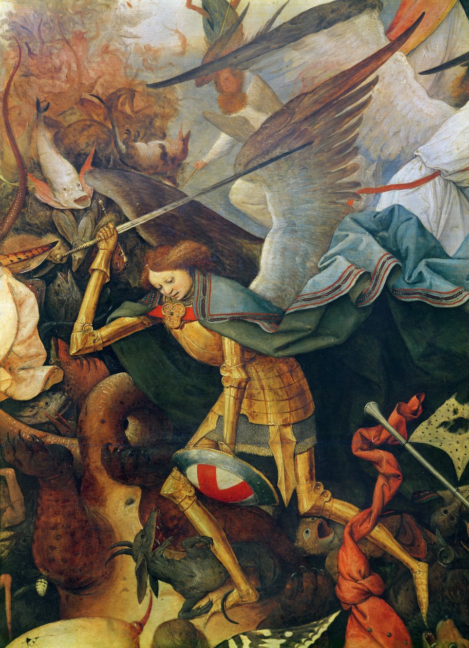 The Fall of the Rebel Angels detalje af den midterste engel, 1562 olie på egetræspanel af Pieter Bruegel the Elder