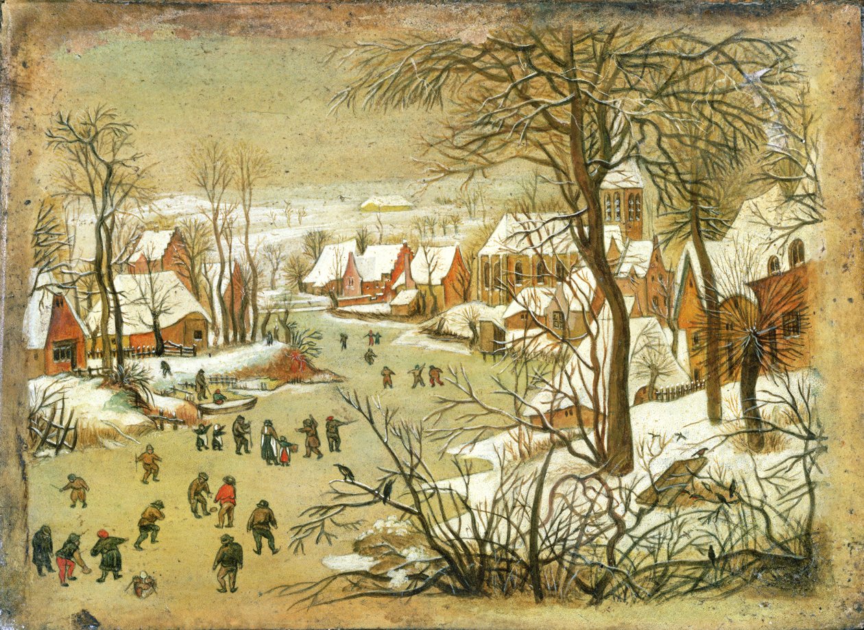 Vinterlandskab med figurer på en frossen flod af Pieter Bruegel the Elder