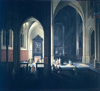 Interiør af en gotisk kirke af Pieter the Elder Neeffs