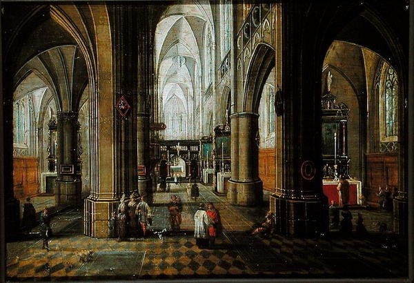 Det indre af en kirke af Pieter the Elder Neefs