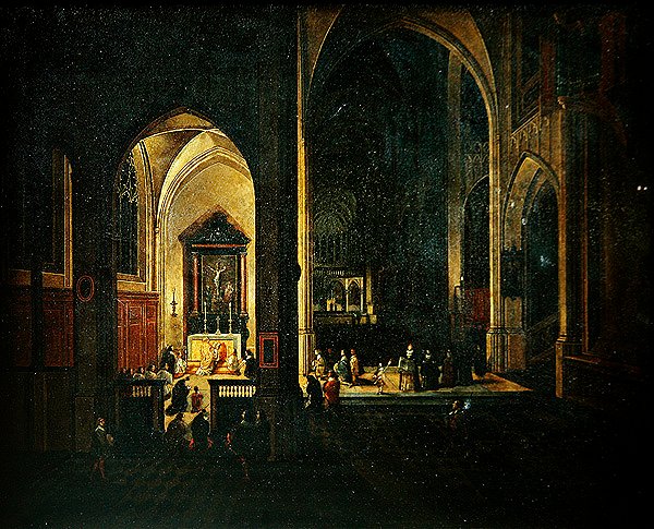Det indre af en kirke af Pieter the Elder Neefs