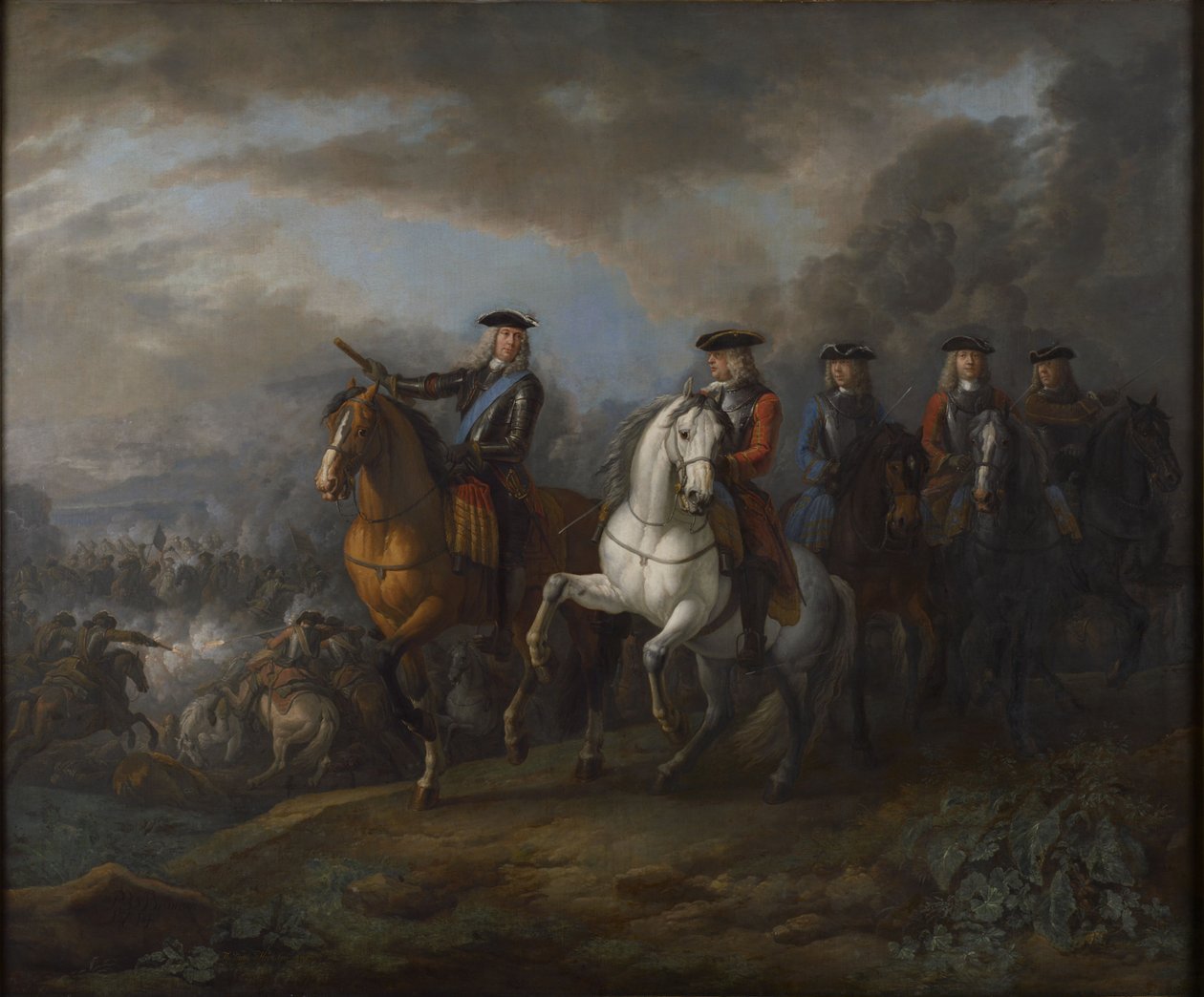 Portræt af hertugen af Marlborough og jarlen af Cadogan, britisk general, i Blenheim af Pieter van Bloemen