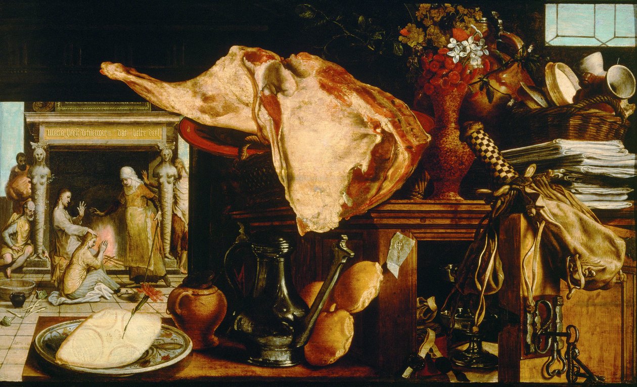 ""Vanitas et Christ chez Marthe et Marie"" (Vanity Still Life (Kristus i huset af Martha og Maria) Peinture de Pieter Aertsen (1508-1575) - 1552 - Olie på træ Dim 61,5x101 cm Kunsthistorisk Museum, Wien af Pieter Aertsen