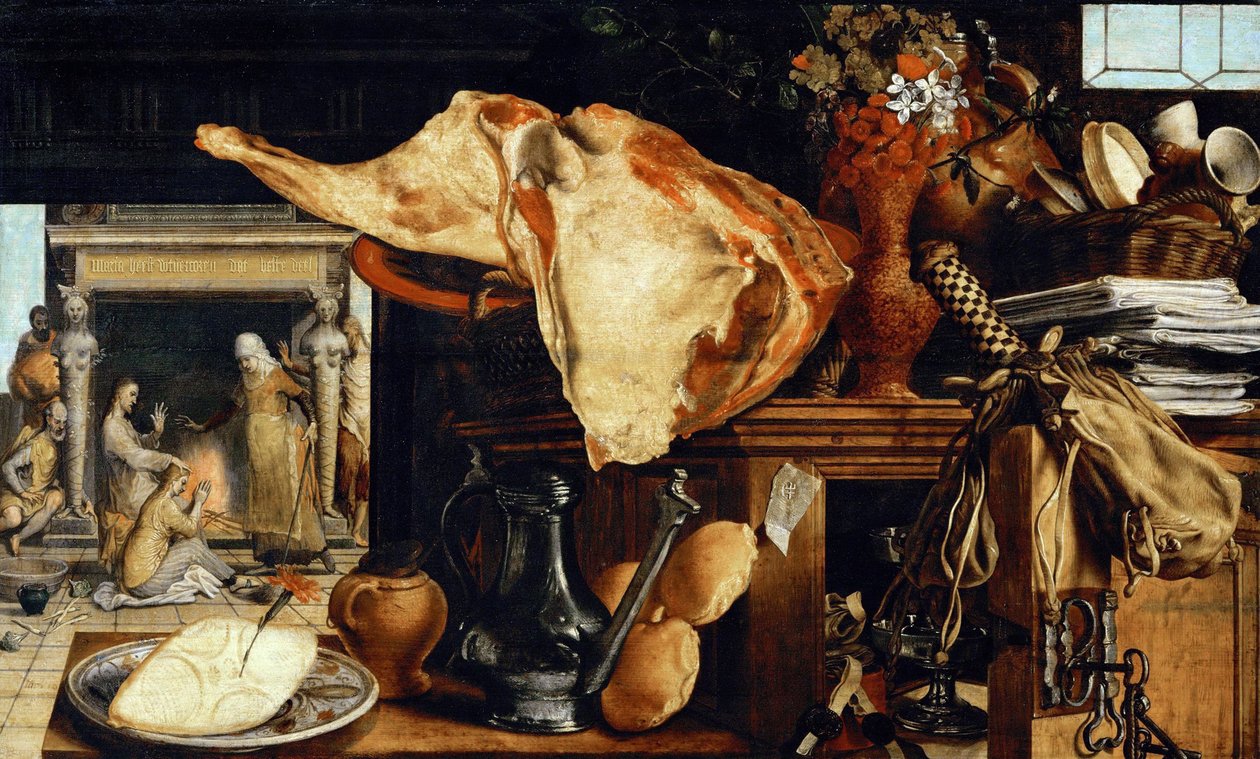Vanity Still Life (Kristus i huset af Martha og Maria) - Pieter Aertsen (dit Lange Pier) (1508-1575). Olie på træ af Pieter Aertsen