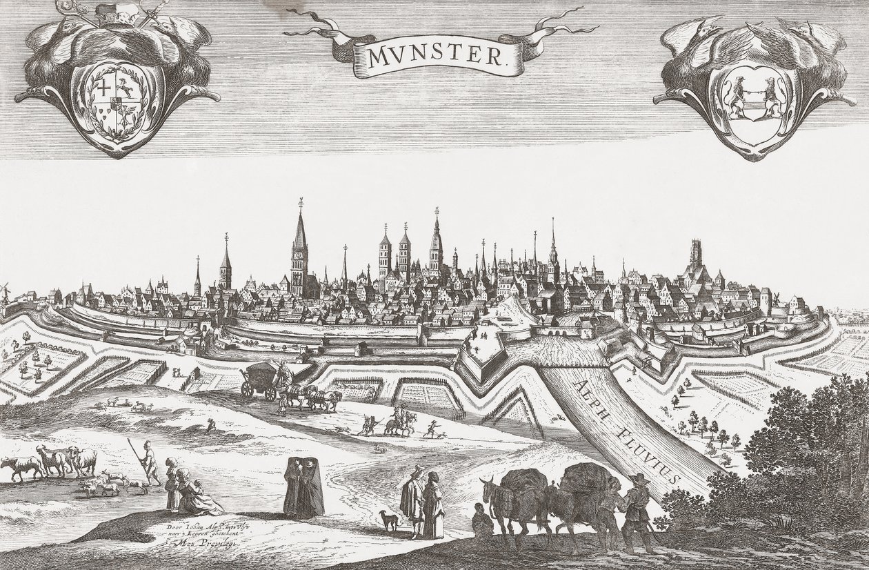 Panorama af Munster, Tyskland (print) af Pieter (after) Nolpe