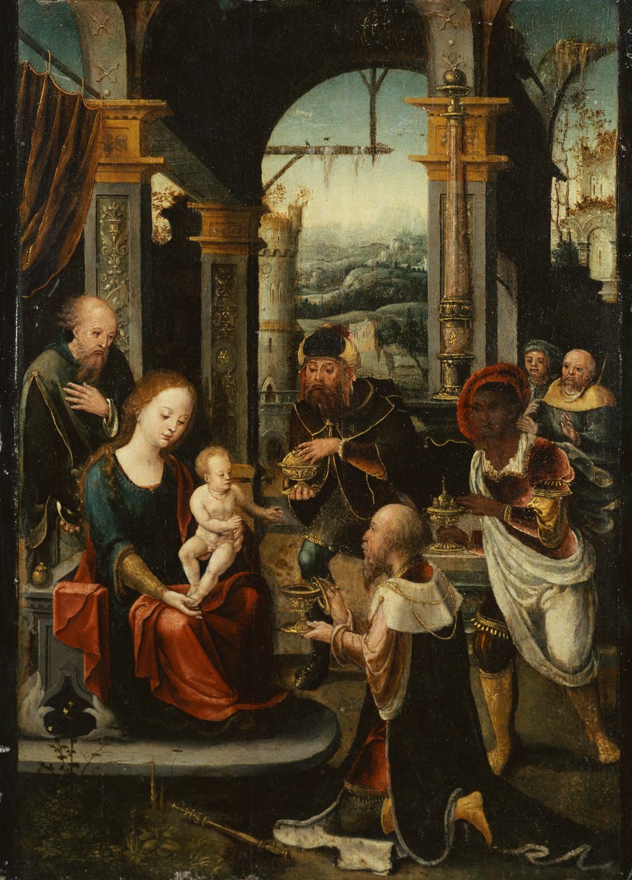 The Adoration of the Kings (olie på panel) af Pieter (attr. to) Coecke van Aelst