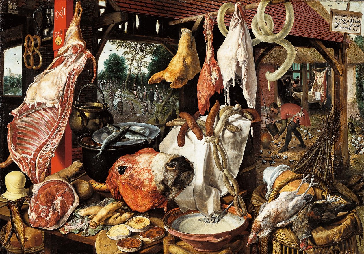 Slagterens stald med flugten til Egypten af Pieter Aertsen