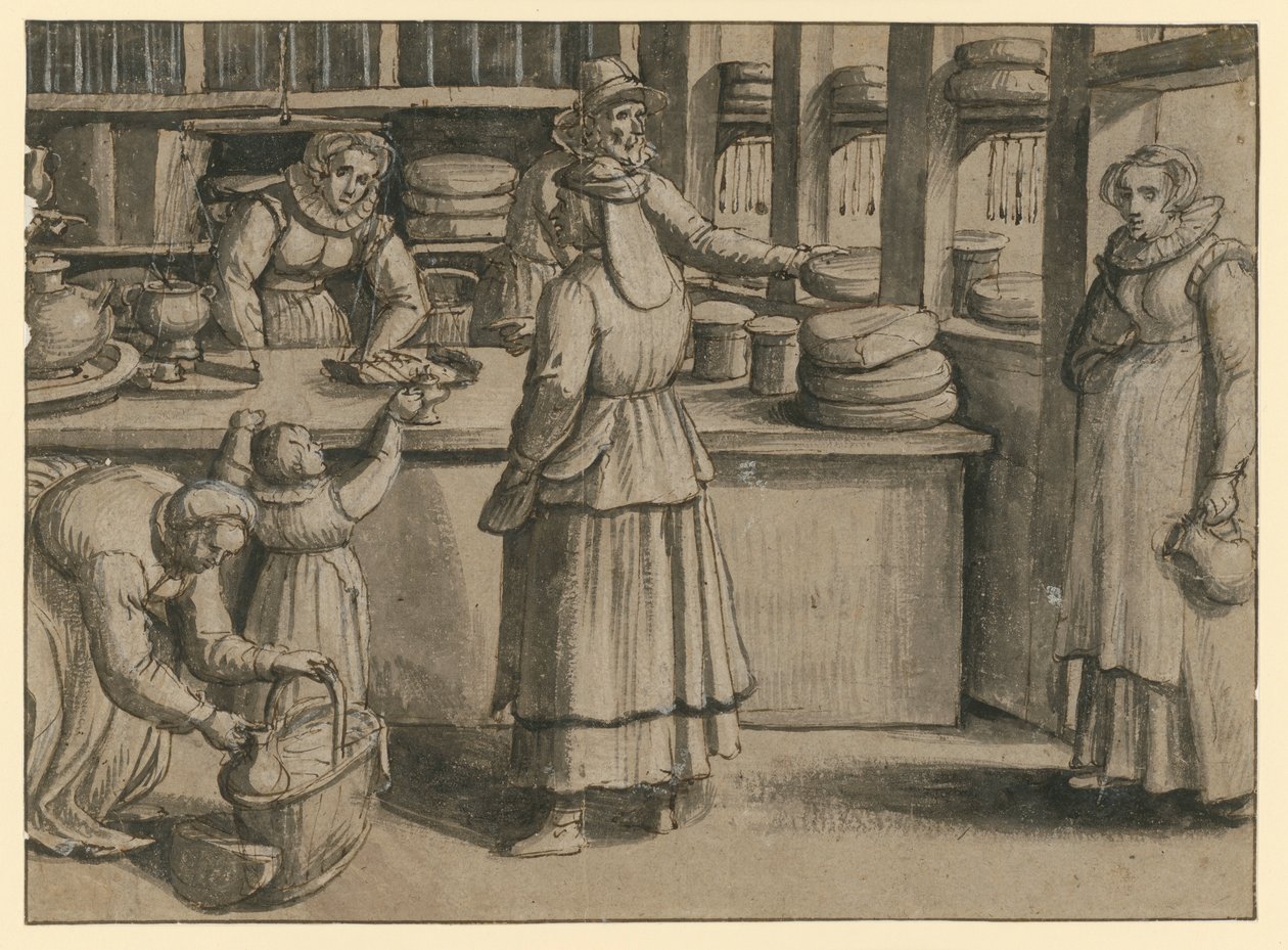 Indretningen i en mælke- og osteforretning af Pieter Aertsen