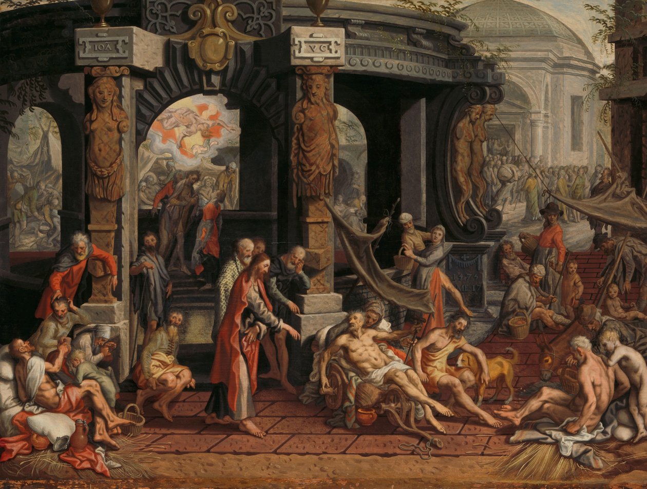 Helbredelsen af den lamme, Bethesda-bassinet af Pieter Aertsen