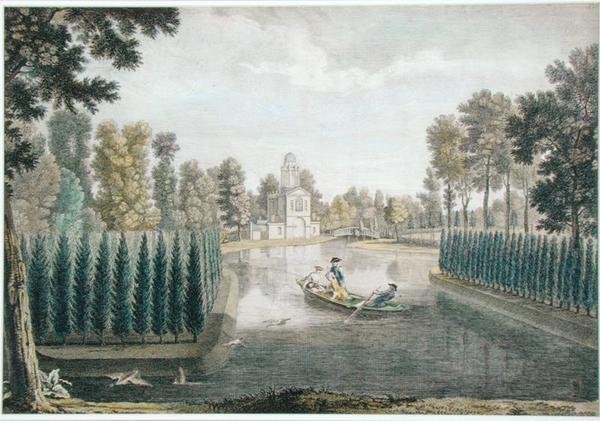 The Water Gardens at Chiswick House, London, ca. 1720-28 (farvegravering) (se også 176474) af Pieter Andreas (after) Rysbrack