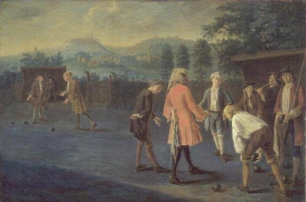 Figurer på en bowlingbane (panel) af Pieter Angillis